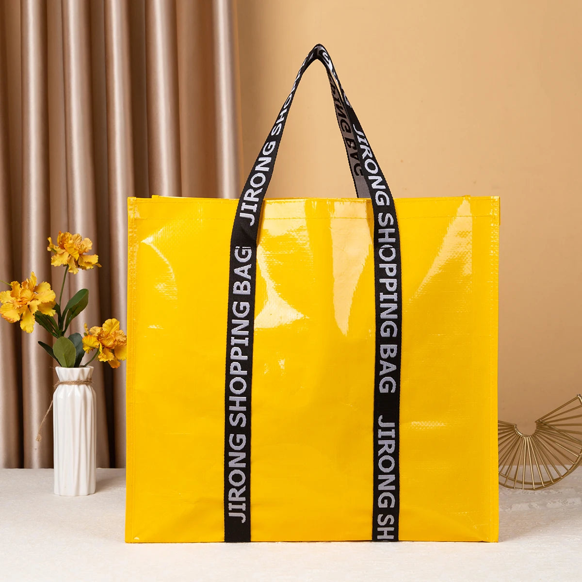 Waterproof coating PP color printing solid color plastic woven shopping bag travel portable gift bag beauty tool storage bag