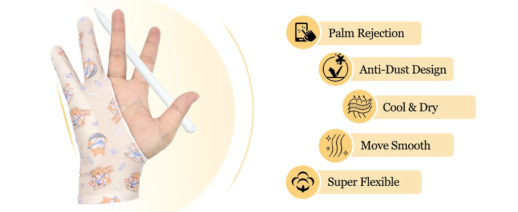 Three-layer Non-slip Glove for iPad/Graphics Drawing Tablet HUION /WACOM/XP-PEN, Drawing Glove for sketching Paiting Art Student