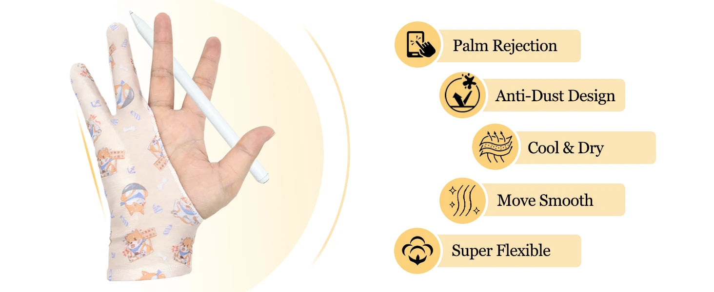 Three-layer Non-slip Glove for iPad/Graphics Drawing Tablet HUION /WACOM/XP-PEN, Drawing Glove for sketching Paiting Art Student