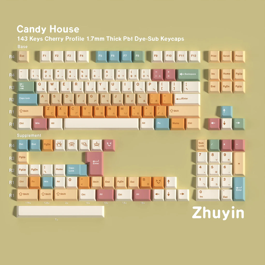 PBT Cherry Keycaps Candy House German Spanish French Korean Russian Keycap Dye Sub For Mechanical Keyboard Gaming RS6 V75X