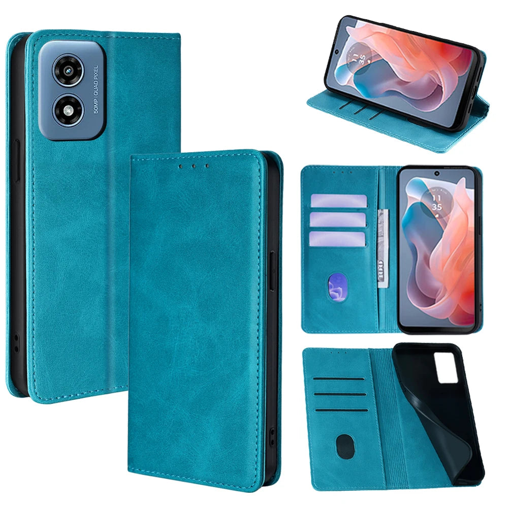 Wallet With Card Slots Holder Magnetic Flip Leather Book Case for Motorola E14 G64 G64Y G85 G54 Moto G Power G Play G 5G 2024