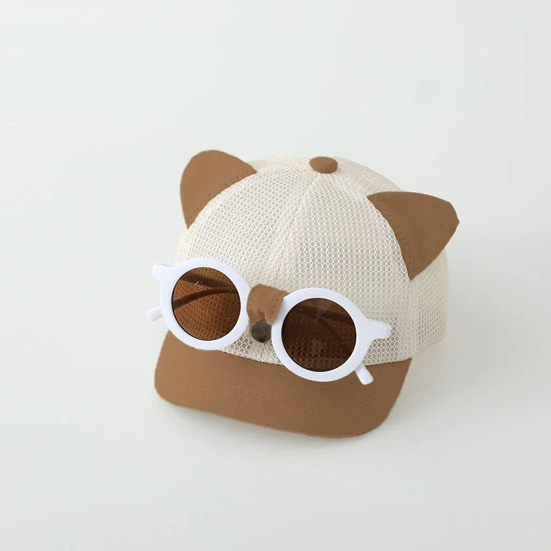 Summer Mesh Baby Baseball Cap With Detachable Sunglasses Cartoon Ear Infant Boys Girls Sun Hat Kids Duck Tongue Hats