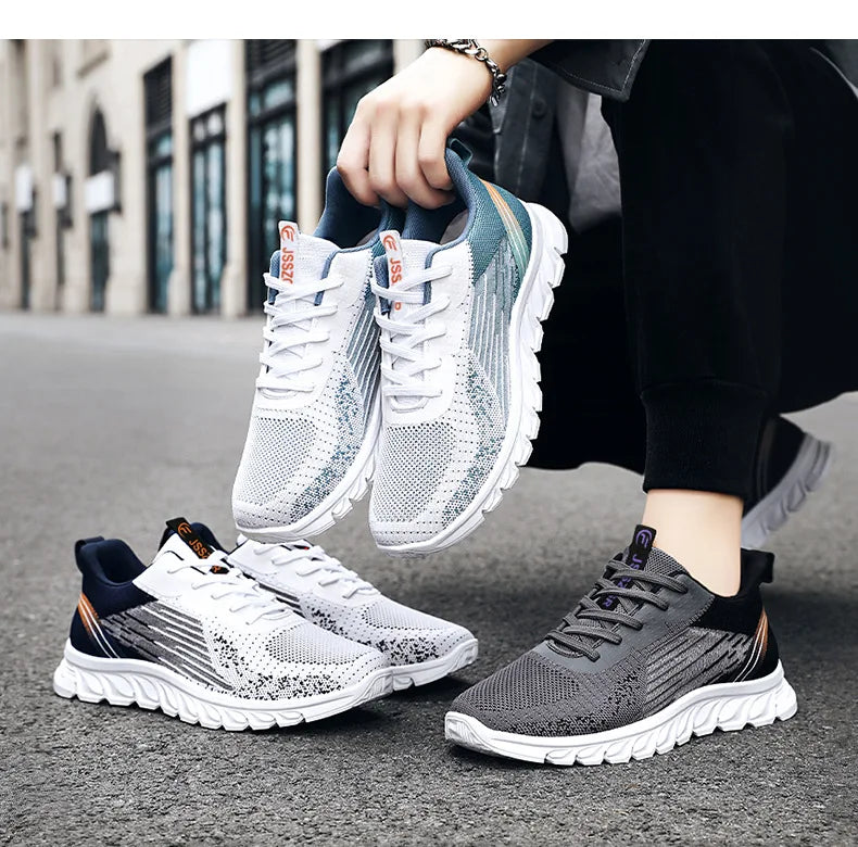 Sneakers new men's shoes trend foreign trade flying woven lace-up running shoes breathable Korean version of tide shoes