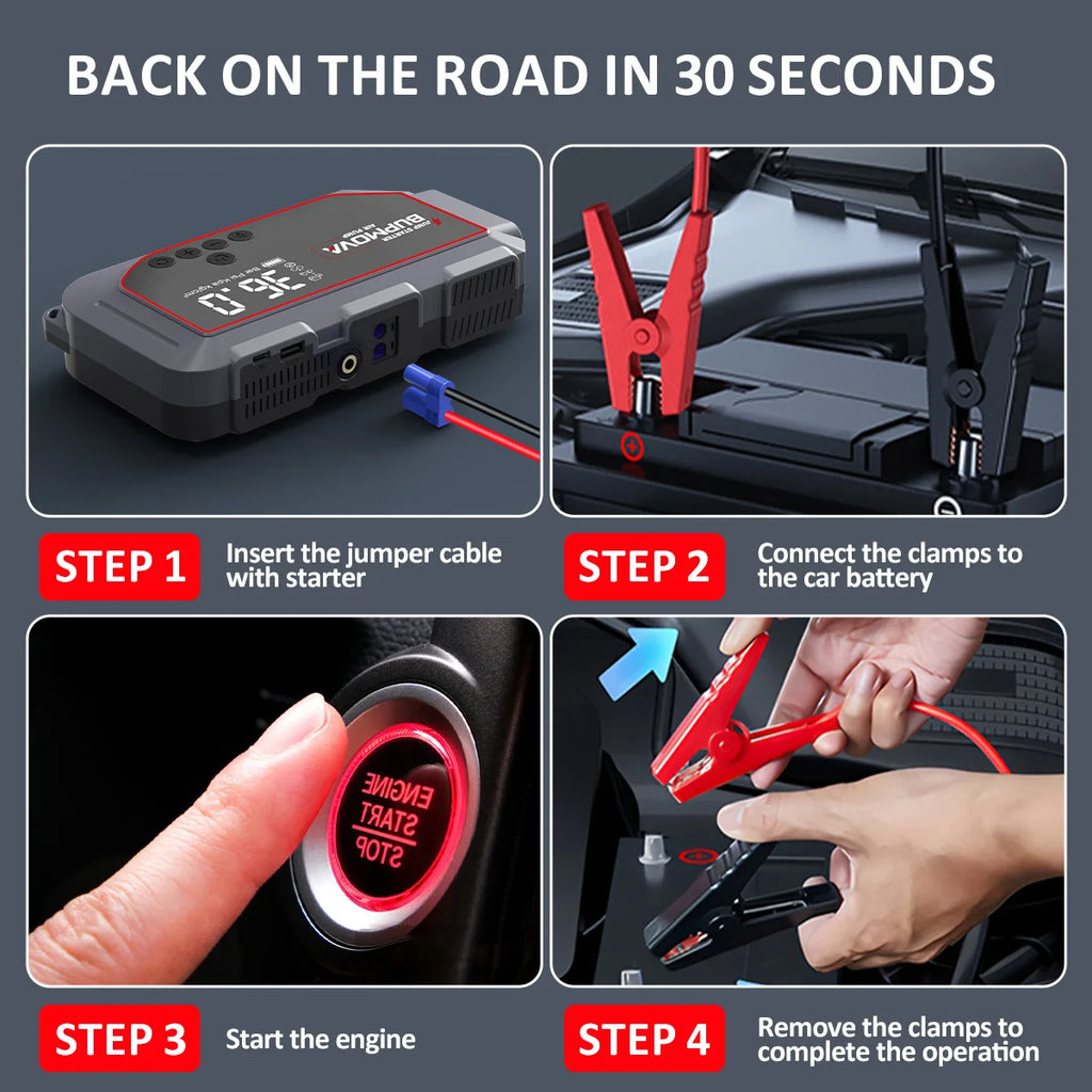 4 in 1 Car Jump Starter with Air Compressor 4000A Portable Power Bank 150PSI Tire Inflator Auto Portable Battery Starter for Car