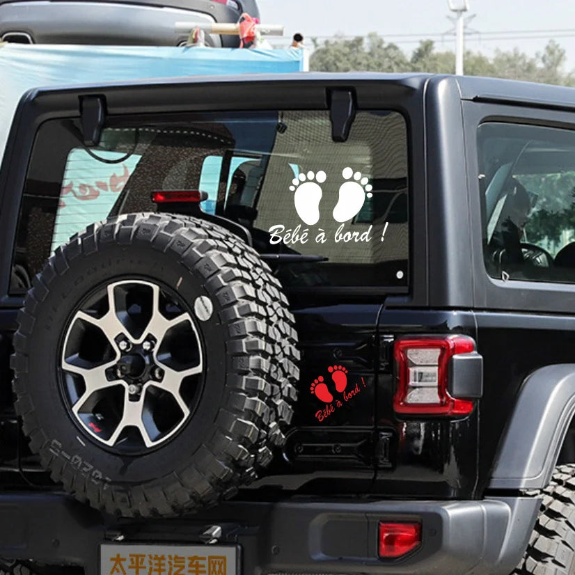 STICKY Baby On Board Sticker Decal With Little Baby Feet Waterproof Sunscreen For Motorcycle Off-road Rear Windshield