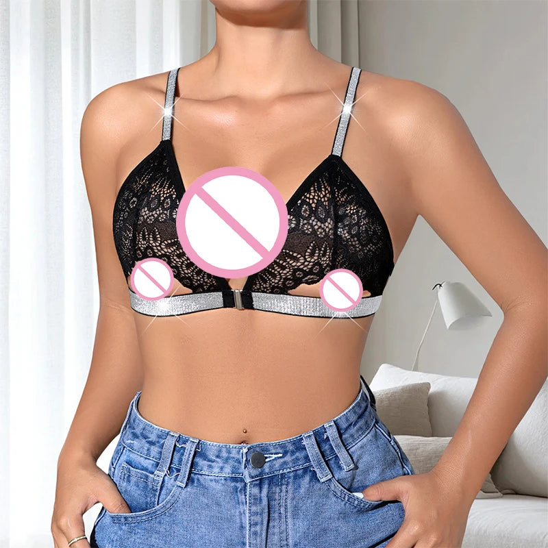 Ladies' Bra With A Shiny Silver Ribbon Sexy Bra Top Comfortable And Breathable Strap Bra