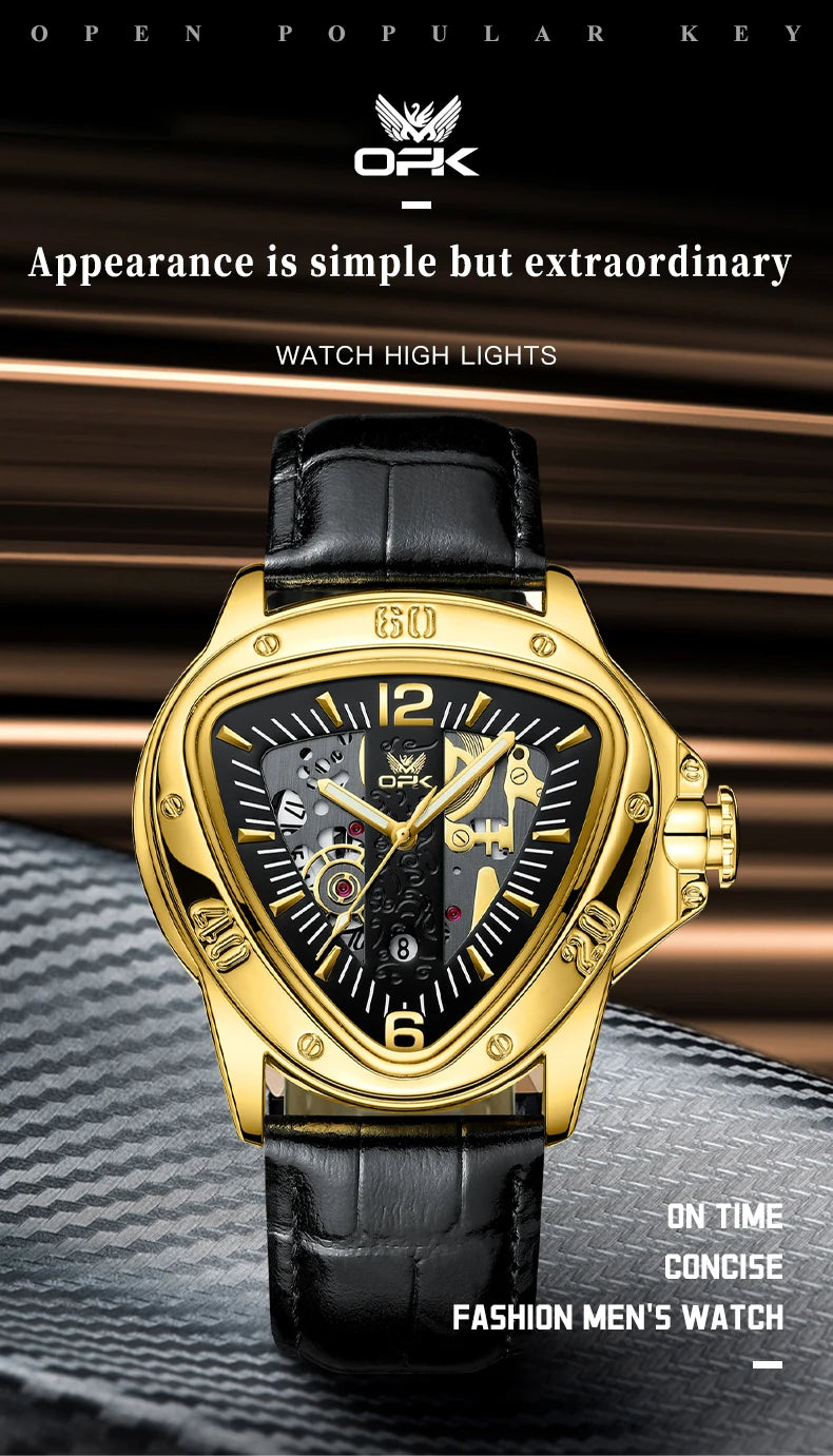 OPK 8168 Fashion Original Quartz Watch For Men Luxury Waterproof Luminous Leather Hand Clock Top Brand Business Man Watches 2024