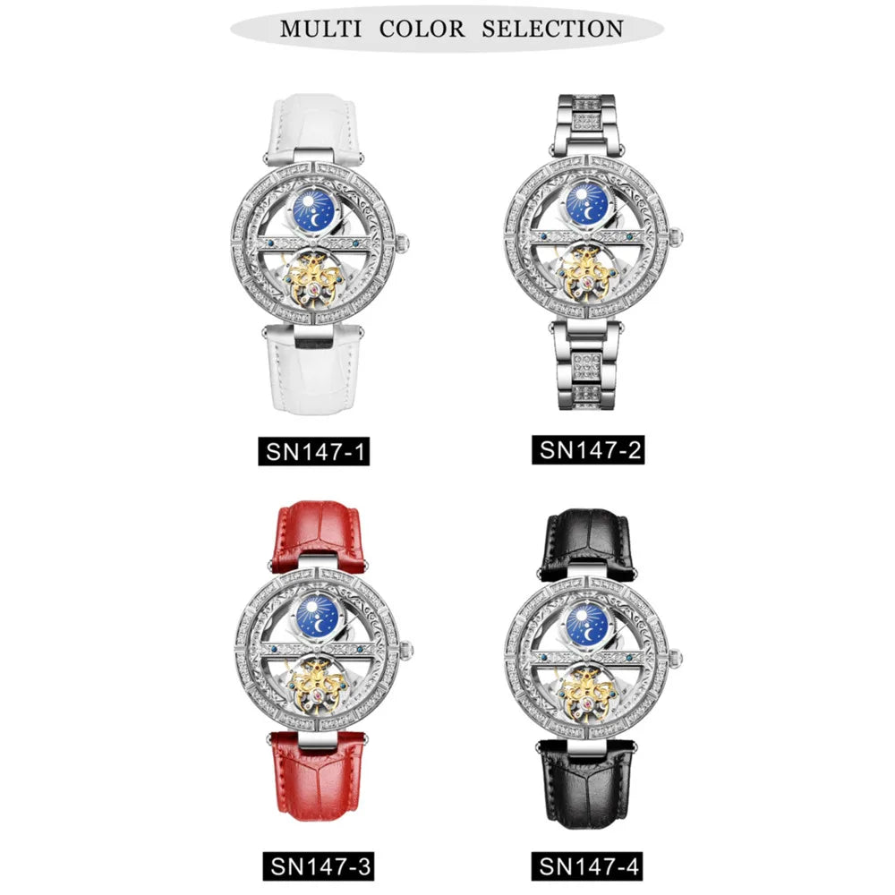 Luxury Women's Waterproof Skeleton Tourbillon Mechanical Watches Night Glow Beauty Elegant Mechanical Watch For Women