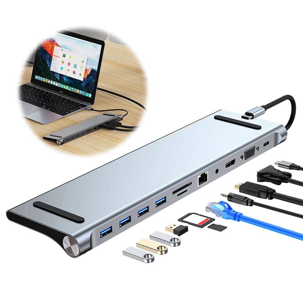 11 in 1 USB C Docking Station 100W PD SD/TF Audio USB C Hub Triple Display Multiport Adapter for Surface/HP/Dell/Lenovo/MacBook