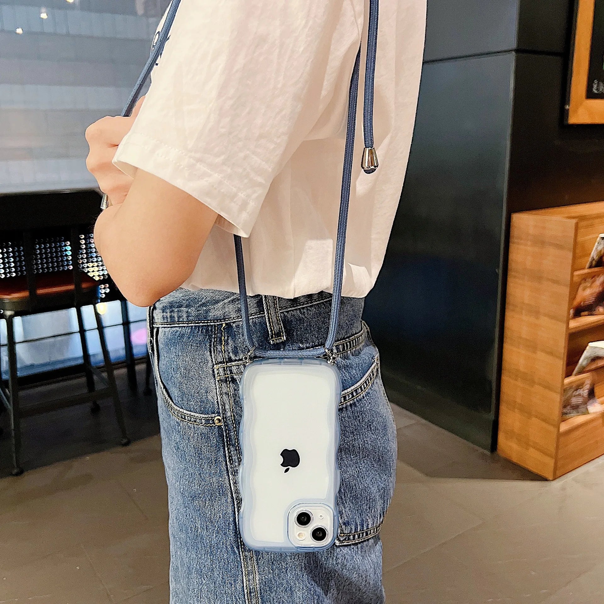 Crossbody Necklace Strap Lanyard Cord Phone Case For iPhone 17 16 15 14 13 12 11 Pro Max XR XS 7Plus Soft Cute Curly Wave Cover
