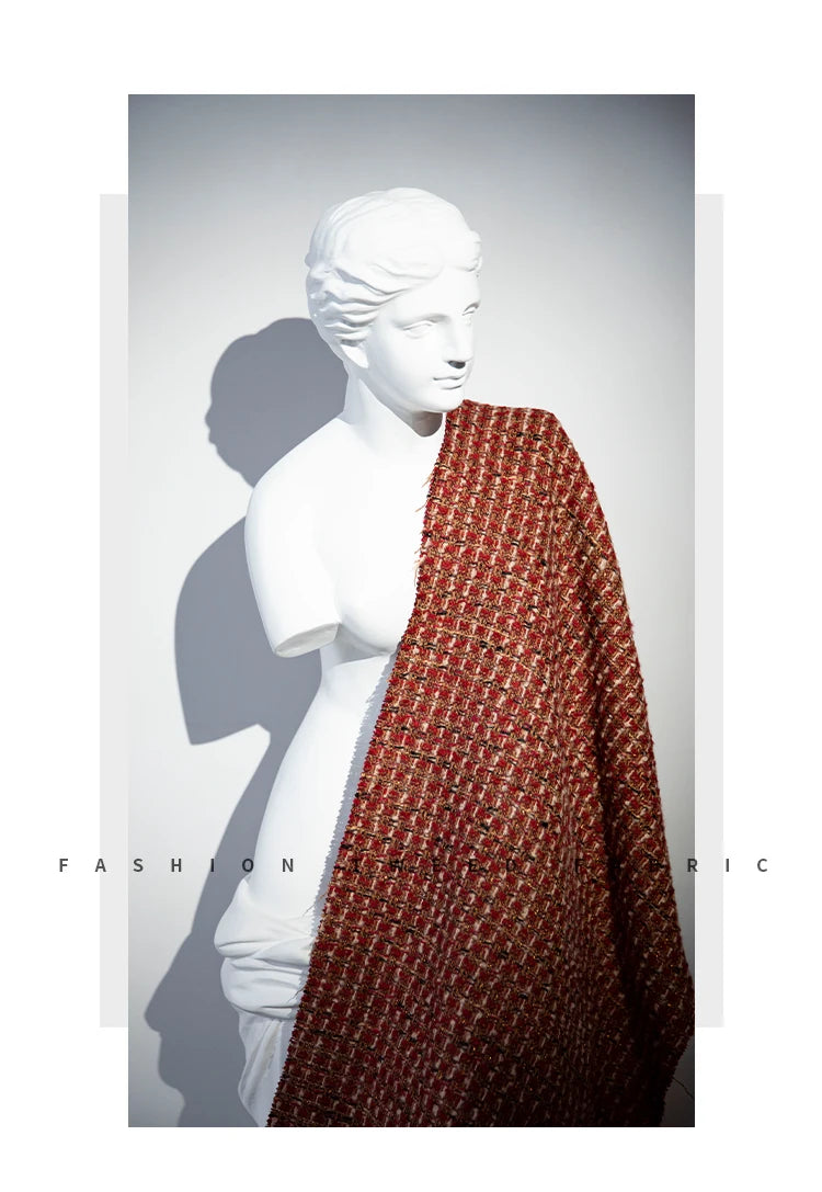Retro Style High-grade Tweed Coat Fabric By Meters for Clothes Skirts Sewing Striped Pattern Wool Polyester Designer Cloth Drape