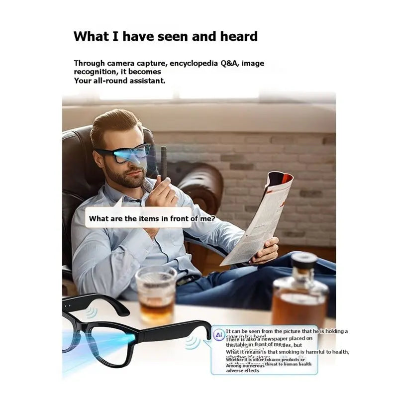 ABGI-AI Smart Glasses With 8MP Camera Video Recording AI Photo Recognition Bluetooth Call Voice Translation Functionality Sungla