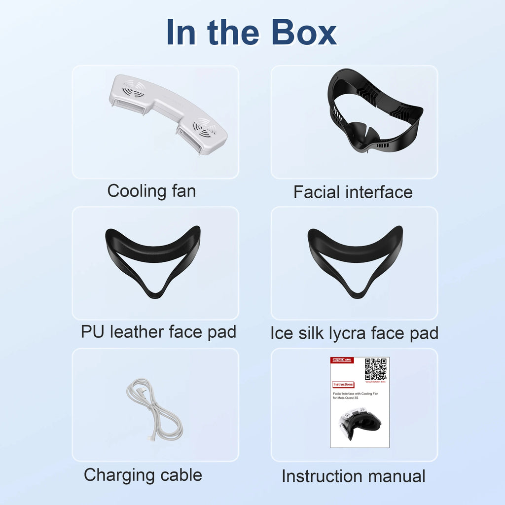 4 in 1 Face Mask Cover W Cooling Fan For Meta Quest 3S Case Replacement Face Pad Anti-Sweat Mask For Oculus Quest 3S Accessory
