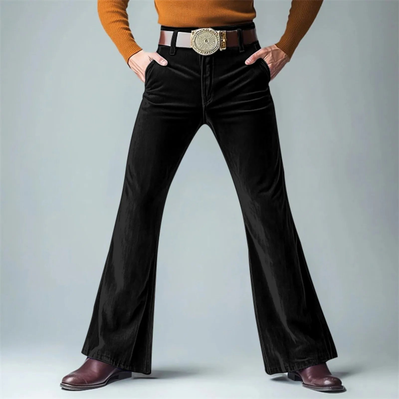 Men Retro Disco Flared Pants Classic Vintage Style Comfy Flare Trousers Fitted Velvet Fabric Dancing Stylish Pants Without Belt