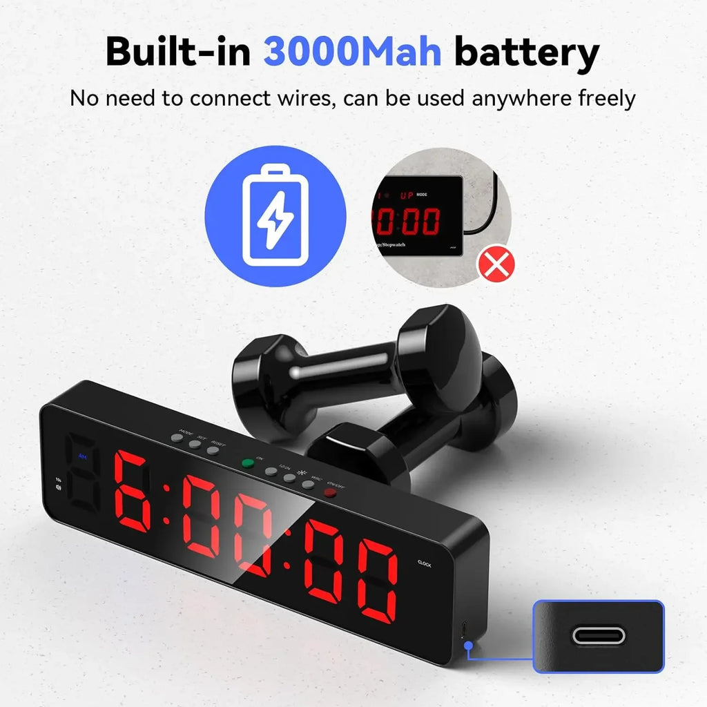 Gym Timer with Remote 12''x 3.5''Ultra-Clear Interval Timer with LED Countdown/Up Wall Clock Power Fitness Timer Stopwatch