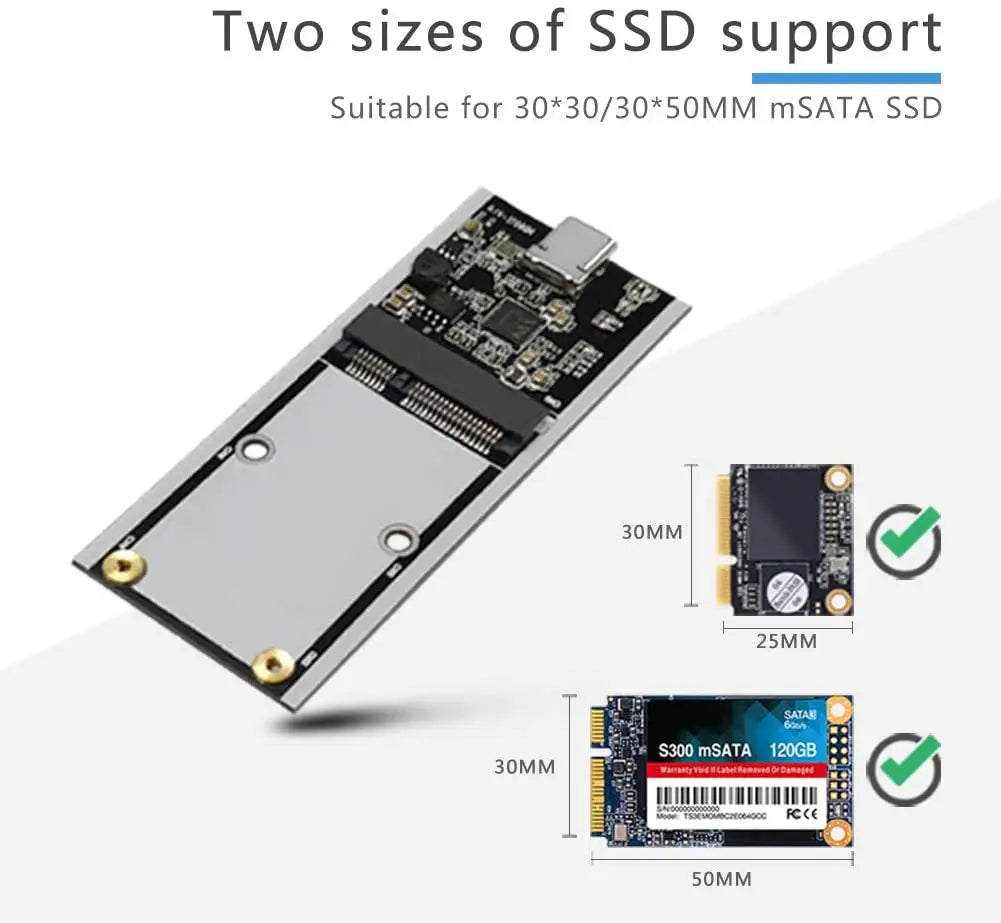mSATA to USB 3.1 SSD Enclosure 5Gbps Aluminum Alloy mSATA Adapter Mini-SATA SSD to USB3.1 Type-C HDD Case for 1.8 inch Sata3 Box