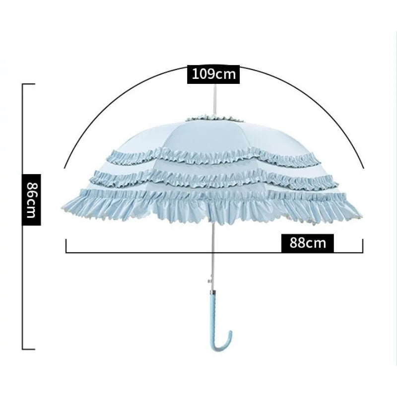 Straight Parasol  Umbrella Colored Glue Sunscreen Umbrellas Lace Double Layer Lace Princess Loilta Long-handled Umbrella Gifts