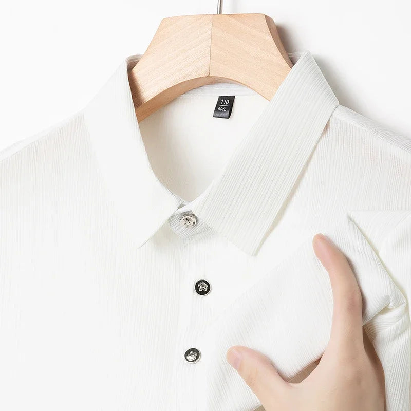 2025 New Men's Casual and Fashionable Solid Color Short Sleeved Polo Shirt Comfortable and Versatile Summer T-shirt