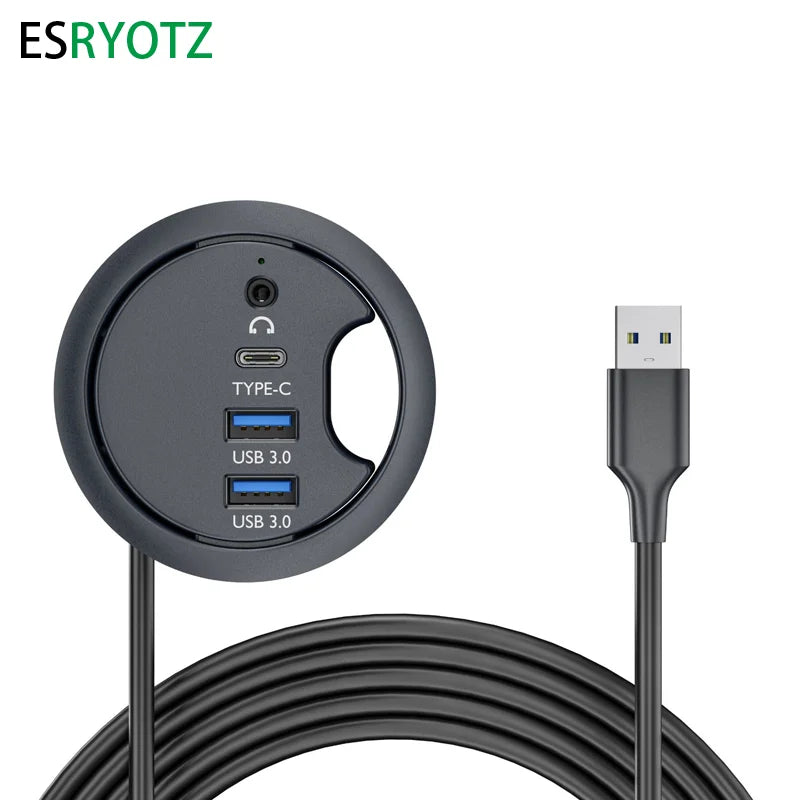 USB Desk Hub USB3.0 HUB With 2 Port USB3.0 2 Port Type C Adapter For Desktop PC/Notebook USB HUB Desk Mount USB3.0 Splitter