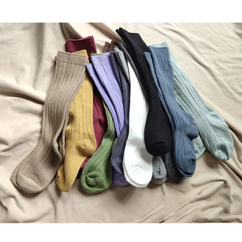 New Fashion Solid Baby Boys Girls Knee High Long Socks Cotton Breathable Stripe Soft Kids Sock Children School Uniform Socks