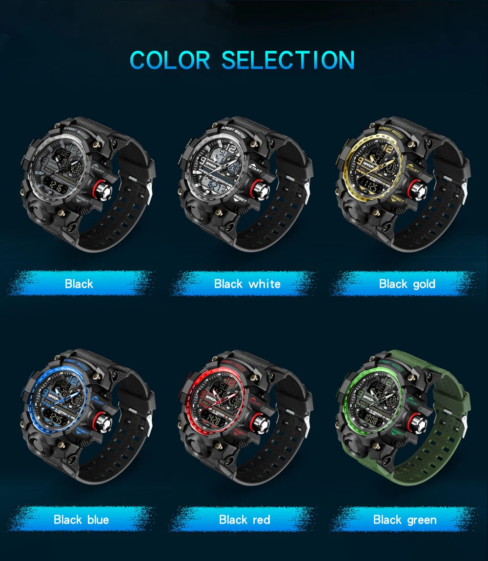 SANDA 3133 Digital Watch Men Military Sport Stopwatch Quartz Wristwatch Top Brand Luxury LED Waterproof Male Electronic Clock