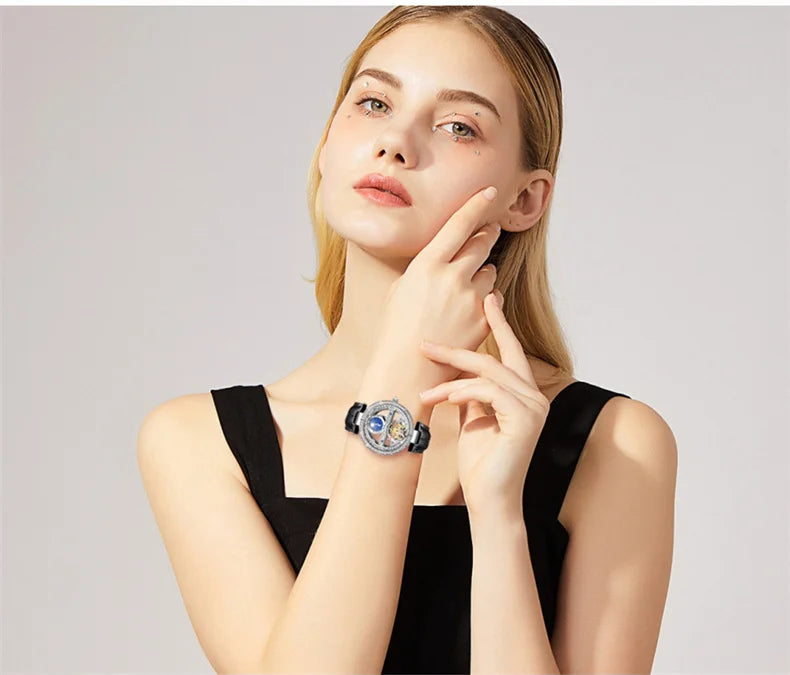 Luxury Women's Waterproof Skeleton Tourbillon Mechanical Watches Night Glow Beauty Elegant Mechanical Watch For Women