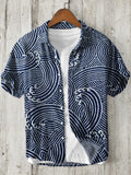 Men's shirt, small fish eating big fish, fashionable and casual, slim fit, Hawaiian men