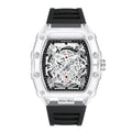 Fashionable Casual Men's Watch Luminous Calendar Function Silicone Strap Tonneau Shaped Transparent Case Men Quartz Watch Reloj