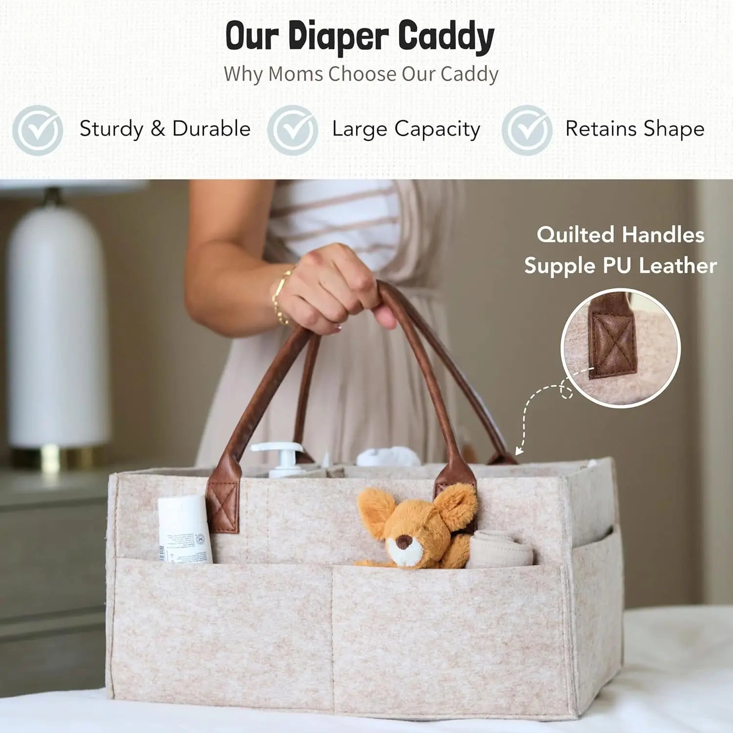 Baby Felt Storage Nursery Organizer Basket Infant Diaper Bag with Handle Caddy Changing Nappy Kids Storage Carrier Large Pocket