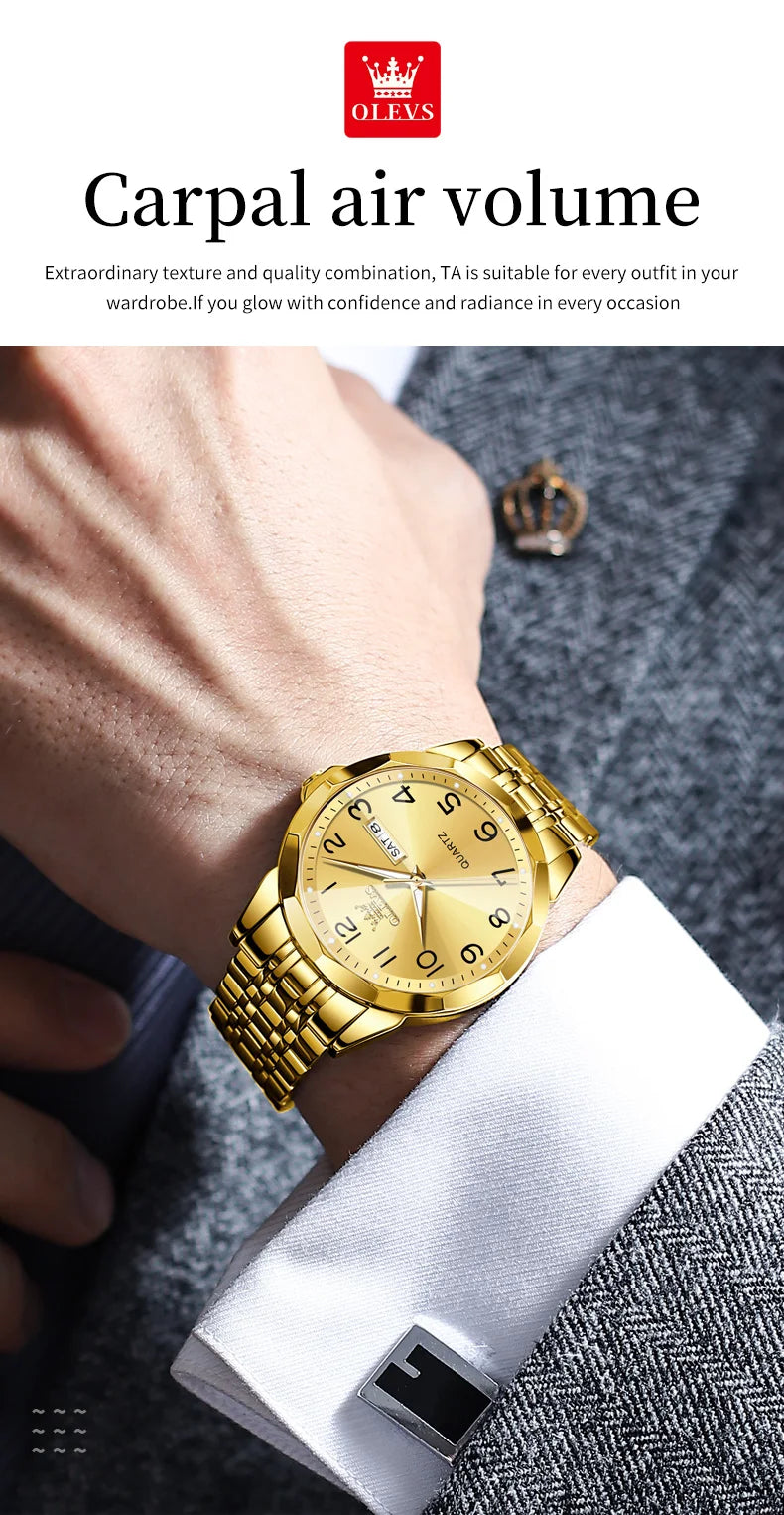 OLEVS 9970 Original Fashion Brand Quartz Couple Watch Luxury Stainless Steel Waterproof Glow Men's and Women's Gift Set Watch