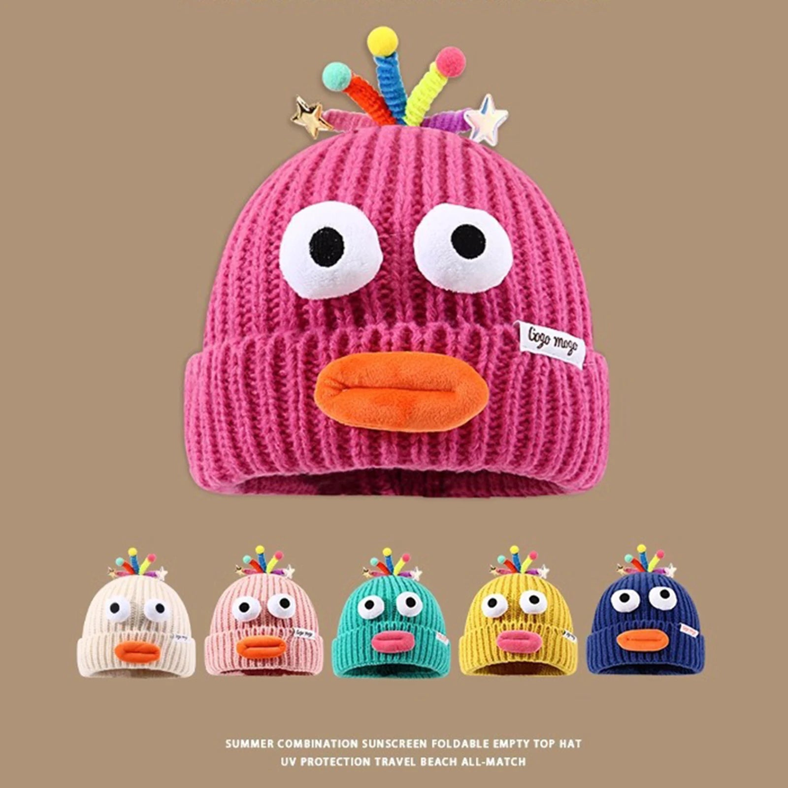 Women's Hat Funny Cartoon Sausage Mouth Wool Hat Knitted Ear Protectioned Hat Winter Warm Cute Big Head Cute Funny Hat