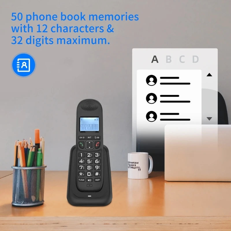 F3MA Wireless Telephone Set Fixed Landline with Caller and Number Storage Backlit