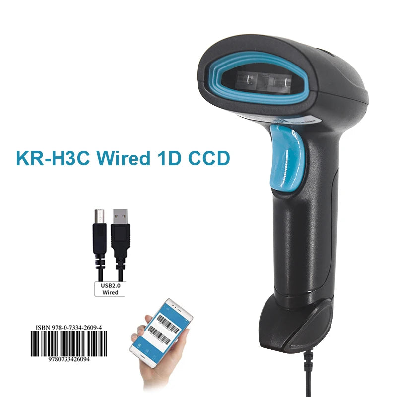 KEFAR Wireless Barcode Scanner Wired Handheld Barcode Reader Bluetooth QR PDF417 DM Codes Reader for Smartphone Screan Reader