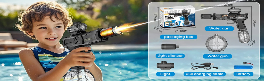 Summer Outdoor Fully Automatic Electric Water Gun Toy With Lights, Boys Beach Pool Battle Shooting Gun Toy Gift