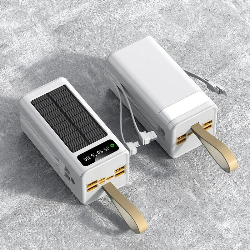 VIVO 500000mAh Solar Power Bank High-capacity Built-in 4 Cables External Battery LED Light PowerBank for iPhone Samsung