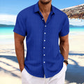 Men Must Summer Casual Shirt Cotton And Linen Stripes Casual Comfortable Loose Beach Lapel Cardigan Short-Sleeved Top