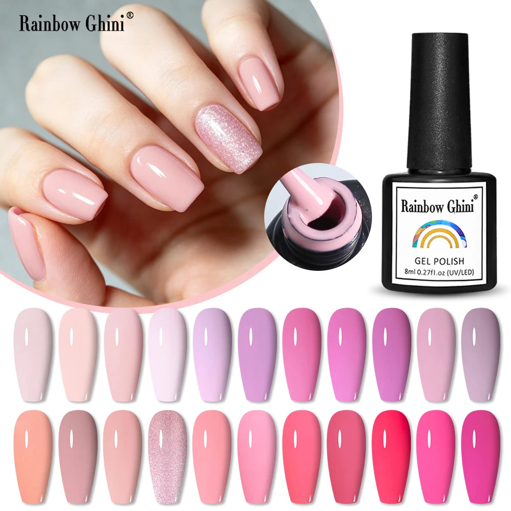 Rainbow Ghini 8ml High Quality Autumn Winter Trendy Colors Small Capacity Gel Polish Red Purple Shade Fine Shimmer Nail Varnish
