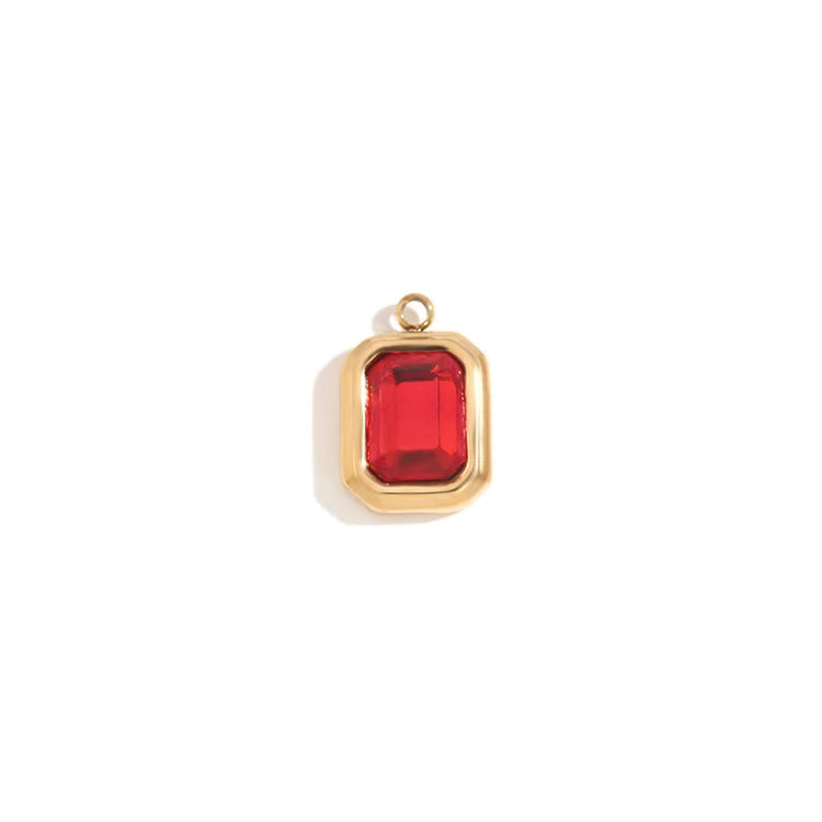 E.B.belle Octagonal Splicing Color Bead Heart-shaped Key Rainbow Square 316L Stainless Steel 14K Gold Plated Pendant Charms