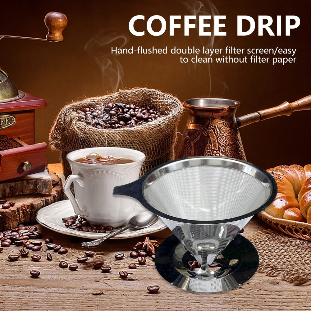 Cone Coffee Filter Screen 304 Stainless Steel Double-layer Espresso Tea Strainer Reusable Coffeeware Kitchen Gadgets