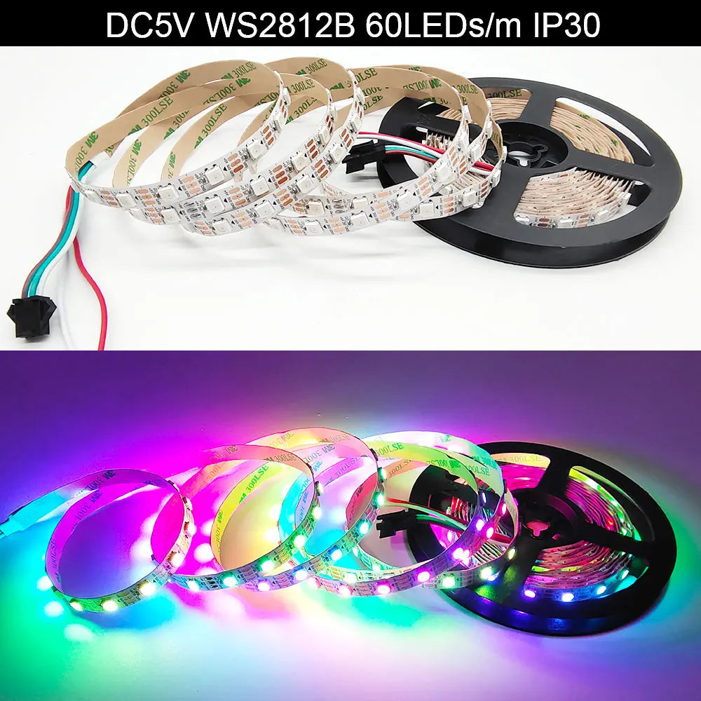 5V WS2812B WS2812 Digital Flexible Individually Addressable Pixel Led Strip RGB LED Strip 30/60/74/96/144Pixel/Leds/M Tape Light