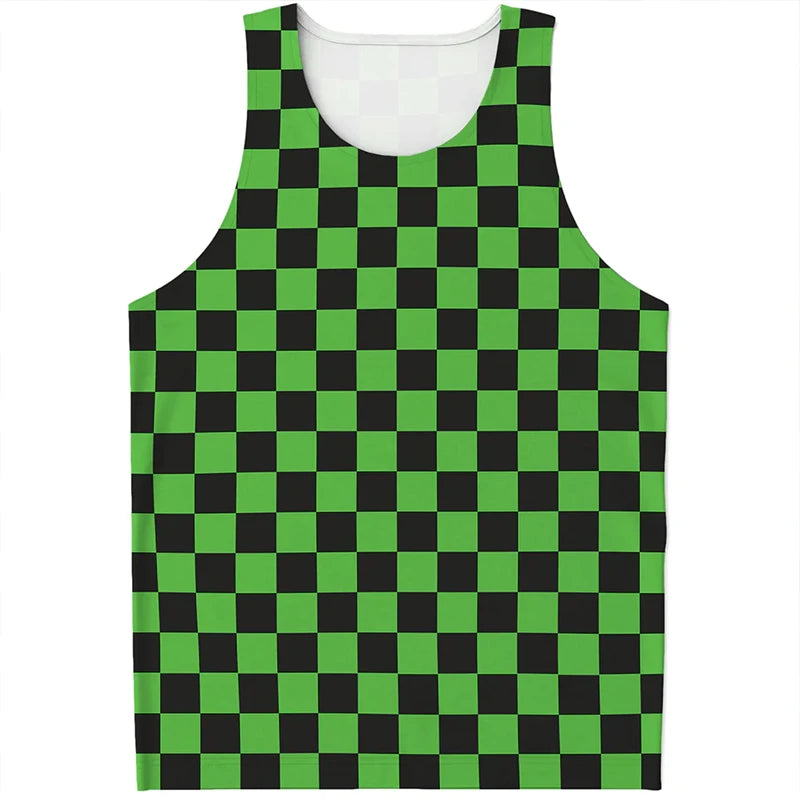 Simple Checkered Pattern Tank Tops Summer Fashion Streetwear 3D Printed Sleeveless T Shirts Casual Oversized Vest Mens Clothing