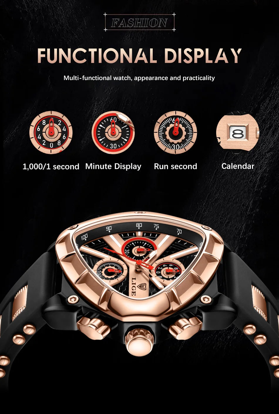 LIGE Watch for Men Chronograph Casual Fashion Sport Military Silicagel Wristwatches Man Watch Waterproof Date Clock Reloj Hombre