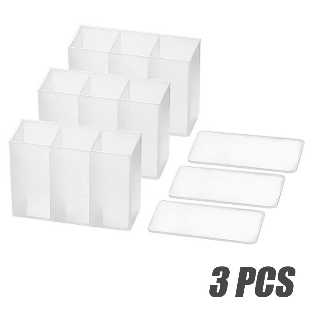 Wall Mounted 3Grids Jewelry Box Cabinet Self-adhesive Sundries Storage Box Eyebrow Pencil Lipstick Lip Glaze Organizer DROPSHIP