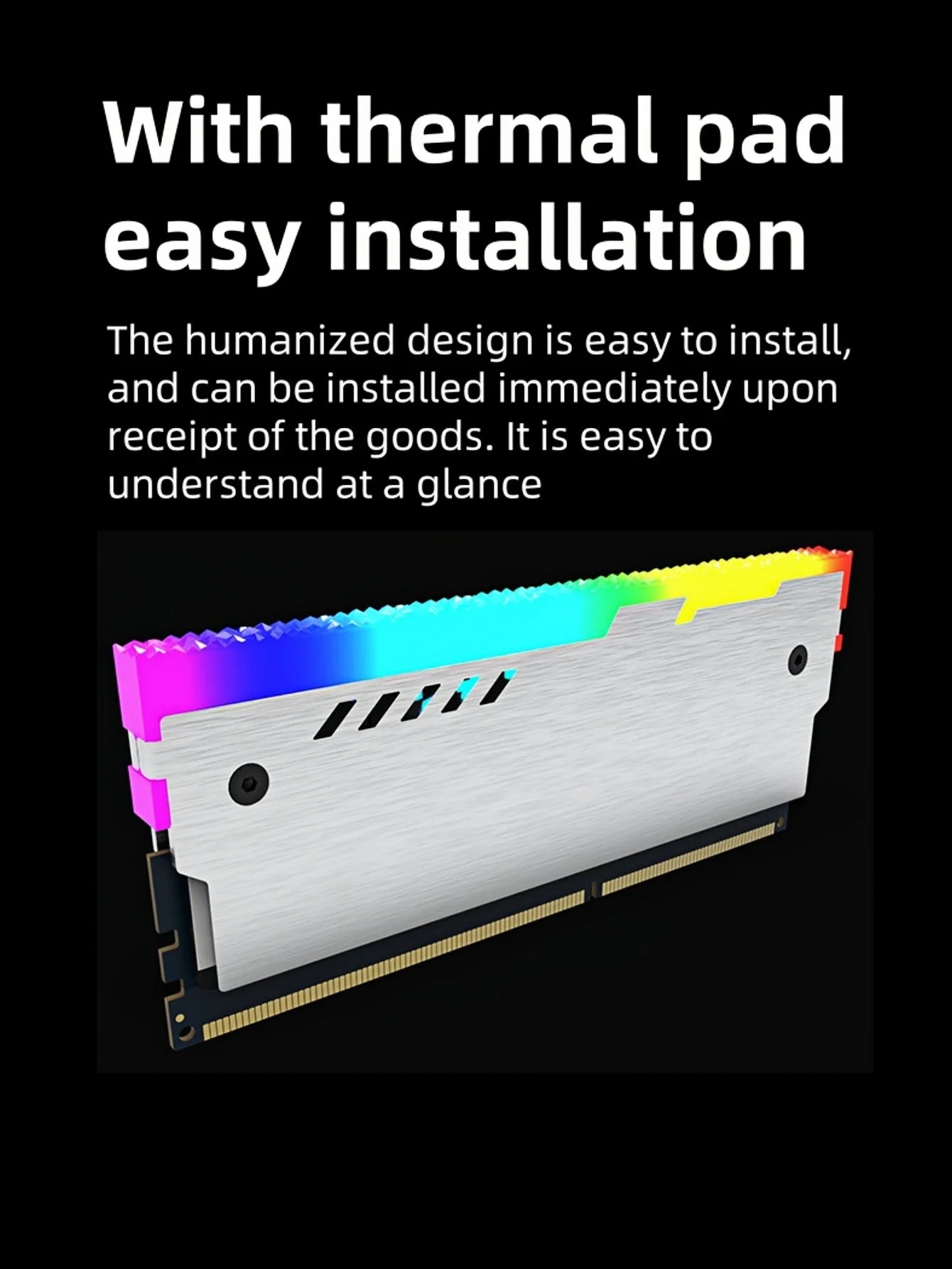 CX FUTRUE Aluminum Desktop Memory Module Heat Dissipation Vest, ARGB Light Effect, Desktop Memory Heat Dissipation Vest.White.