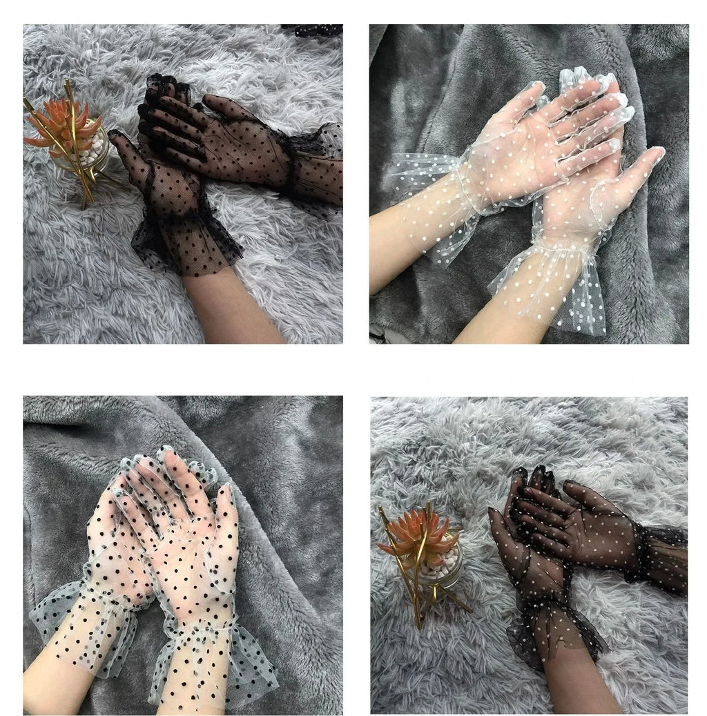 1/2/3/4Pairs Women'S Sexy Mesh Gauze Wavy Dot Lace Gloves Fashion Sunscreen Breathable Lace Bridal Wedding Etiquette Gloves