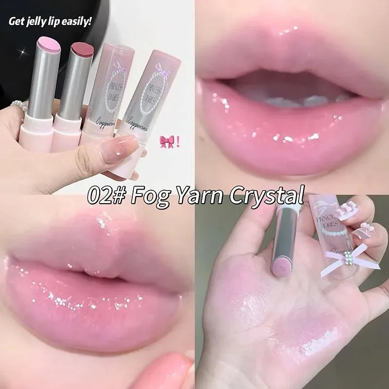 Pink Crystal Mirror Glass Solid Lip Gloss Round Tube Water Light Jelly Lipstick Moisturizing Clear Lip Glaze Nude Brown Lip Tint