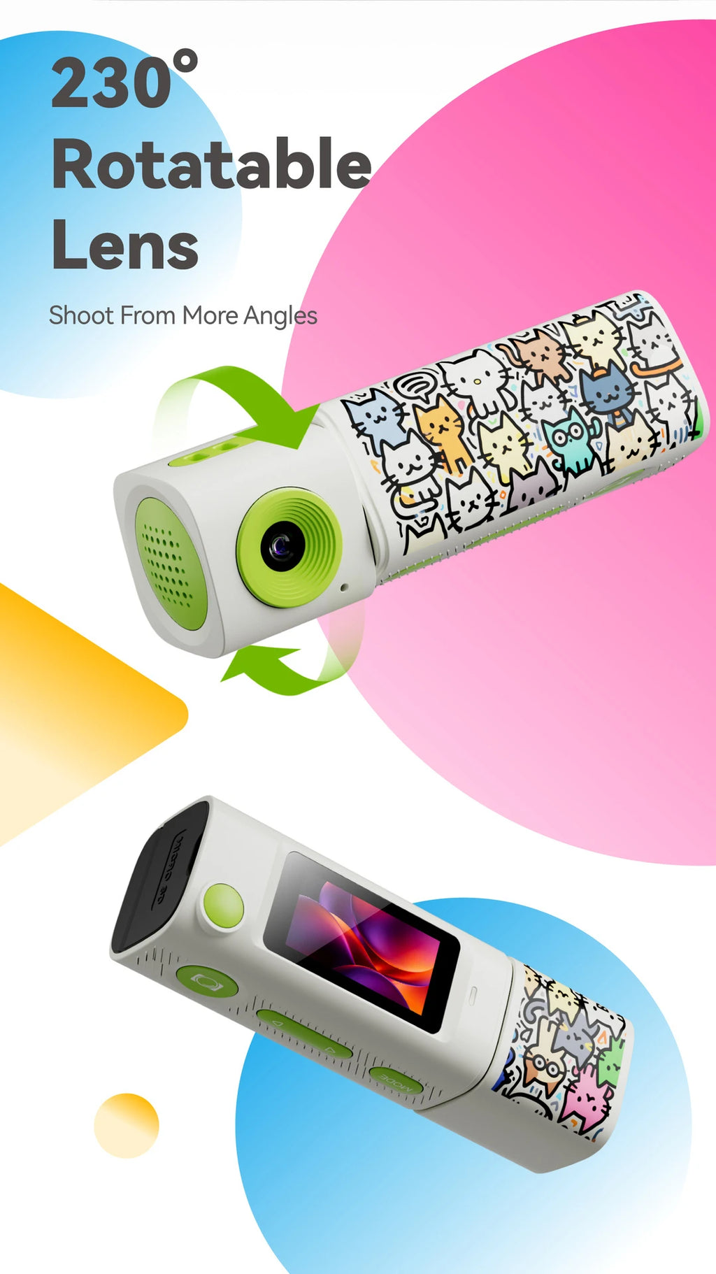 Lenovo 2K Sports Camcorder Lipstick Mini Camera 230° Rotatable Lens Compact Portable LCD Screen For Students Outdoor Photography