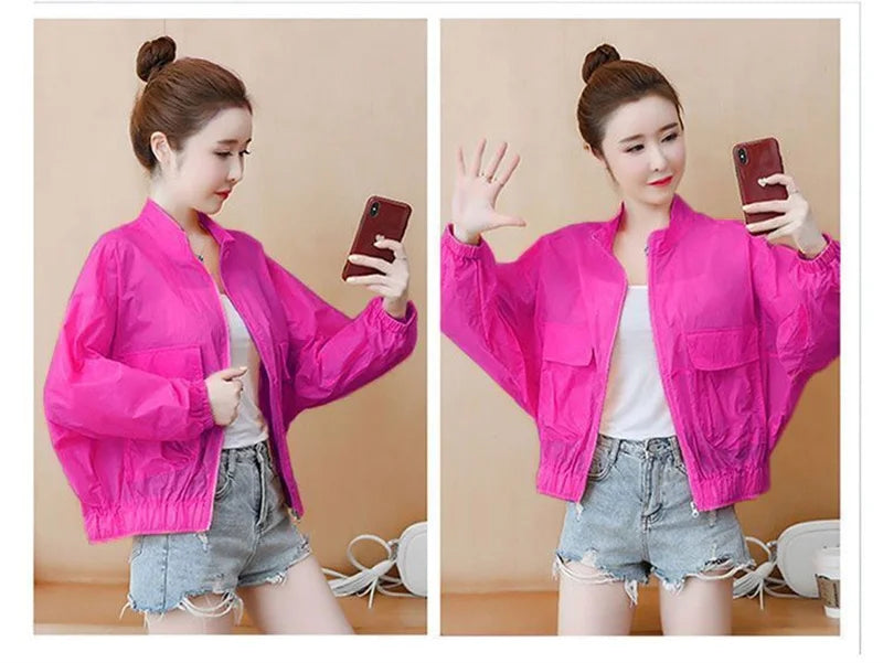 Women Sunscreen Clothing 2026 Summer Thin Short Jacket Korean Fashion Solid Versatile UV Resistant Jacket Female Tops Outerwear