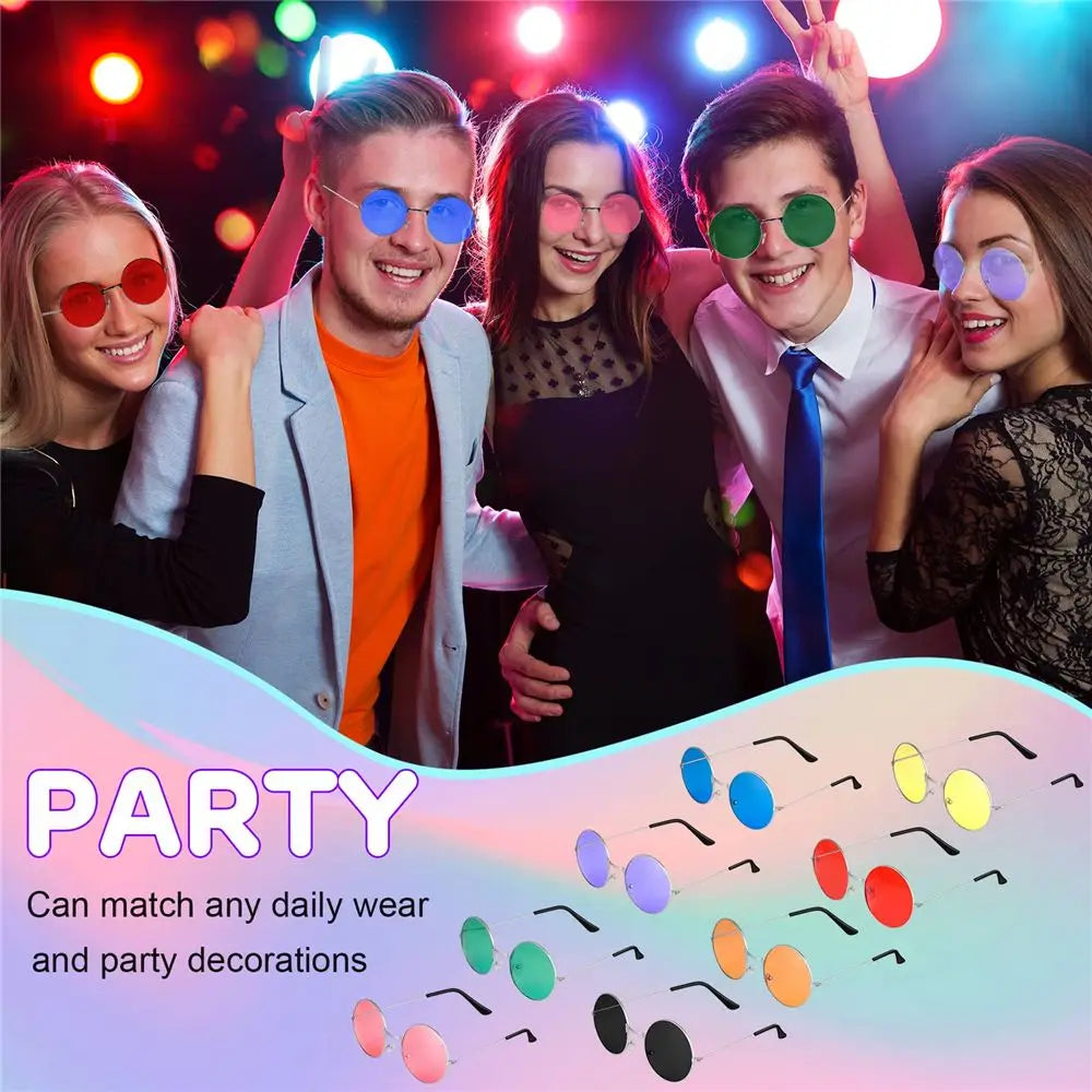 1PC Retro Round Hippie Sunglasses Fashion Circle Metal Sunglasses for Women Men Disco Party Glasses