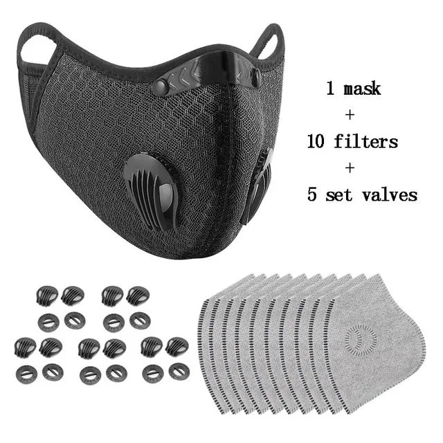 Cycling Face Mask with Filter Big Size Dust Mask Sport Washable Reusable Summer Face Mask for Men Bandana Actived Carbon Filters